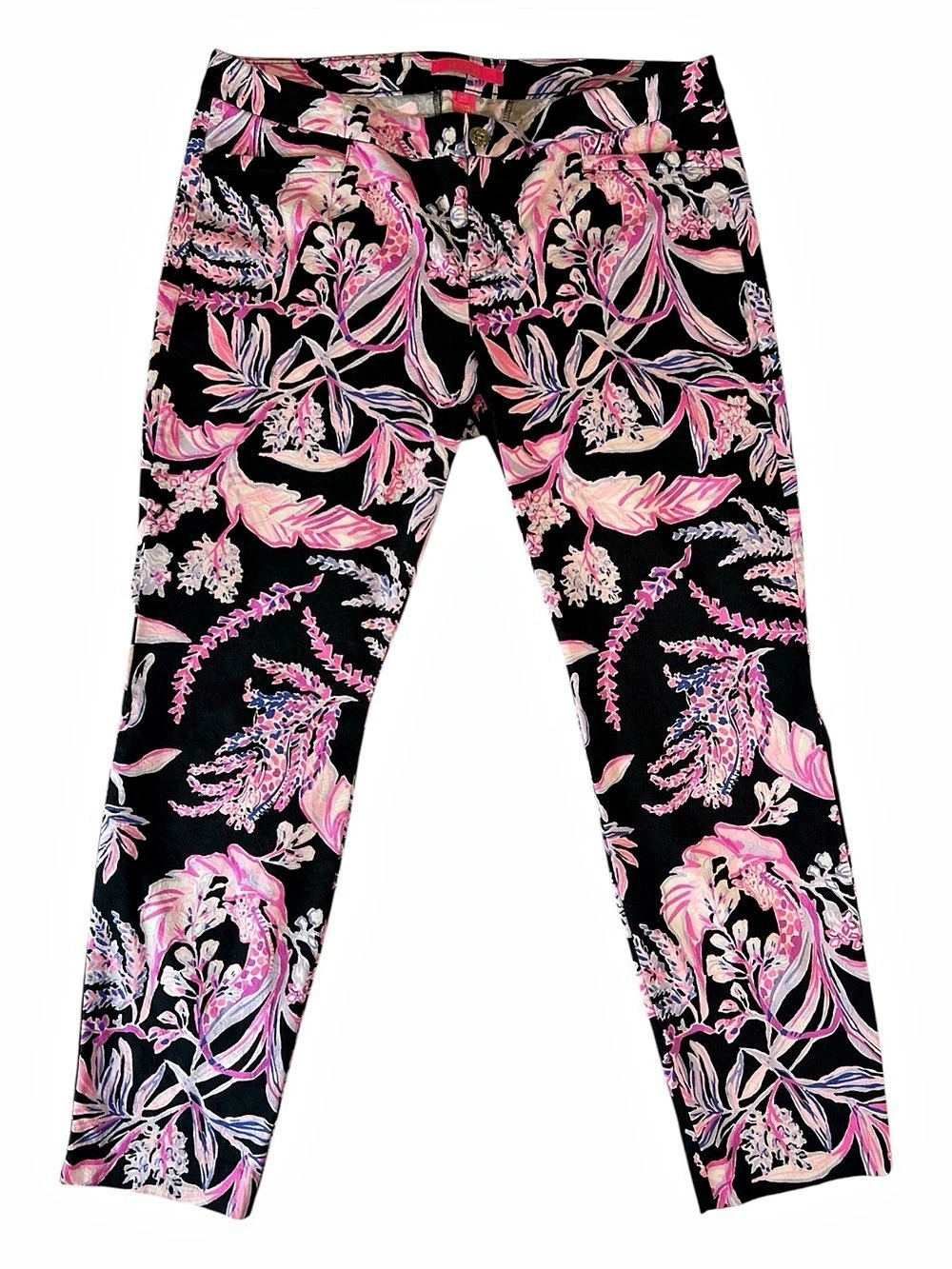Lilly Pulitzer Kelly Skinny Ankle Pants Onyx Wild Within Print Sz 14